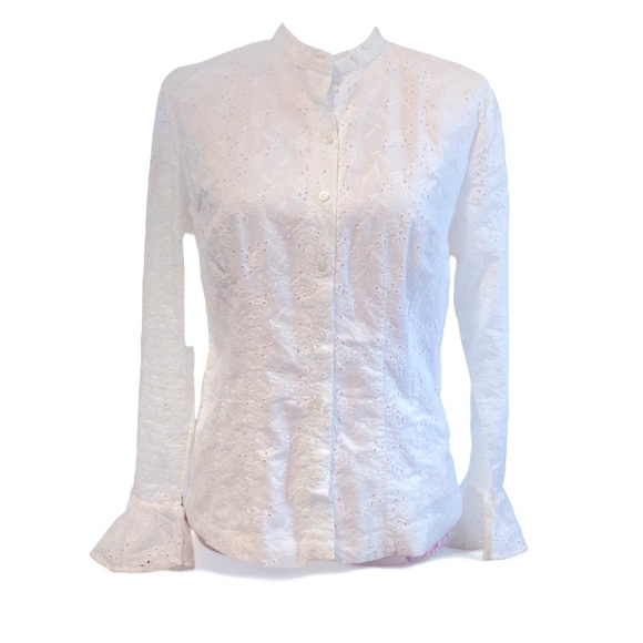 Lauren Ralph Lauren White Eyelet Bell sleeve Blouse - Picture 2 of 5